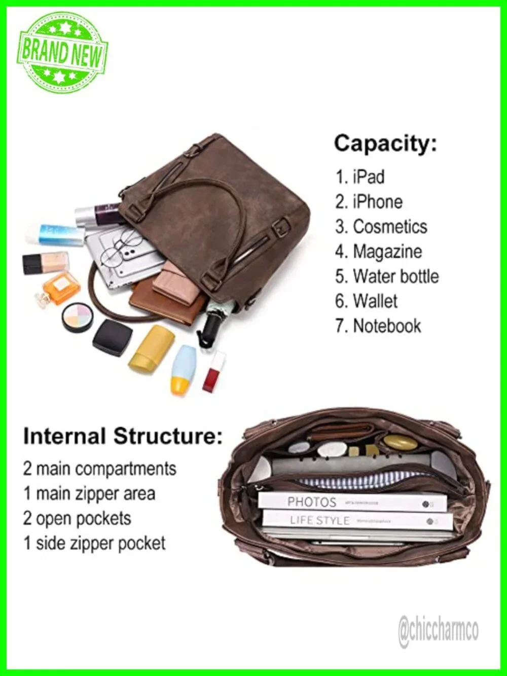 Vegan Leather Large Hobo Bag Multi-Pocket Shoulder Crossbody Purse
